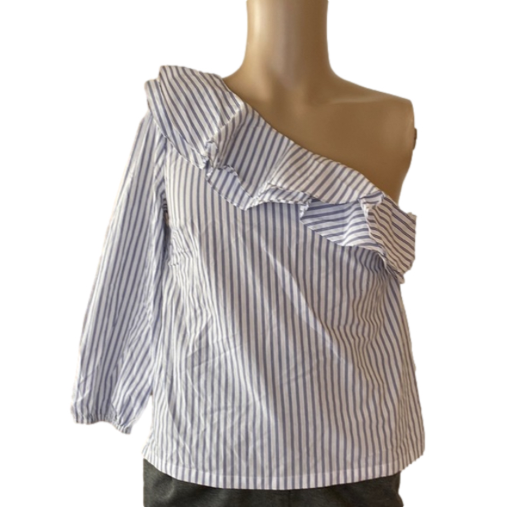 J crew one shoulder top, blouse, ruffles, size 4